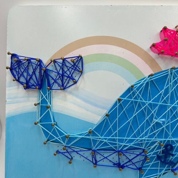 Cute Whale Spout Spouting String Art Completed Rainbow 11x8 in Ocean Nautical - Picture 5 of 11